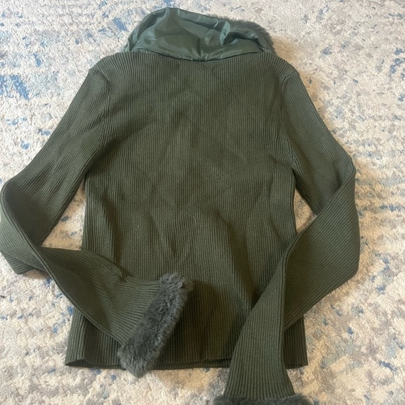 EN SAISON Rayen Top quarter zip fur collar and sleeve new with tags small green - Picture 5 of 6